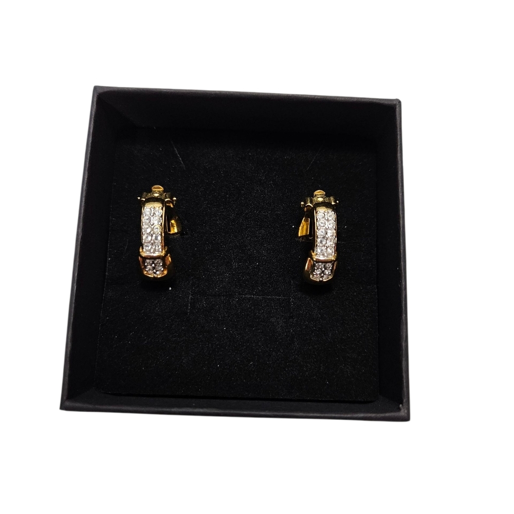 Swarovski Gold-Tone Pavé Huggie Hoop Earrings